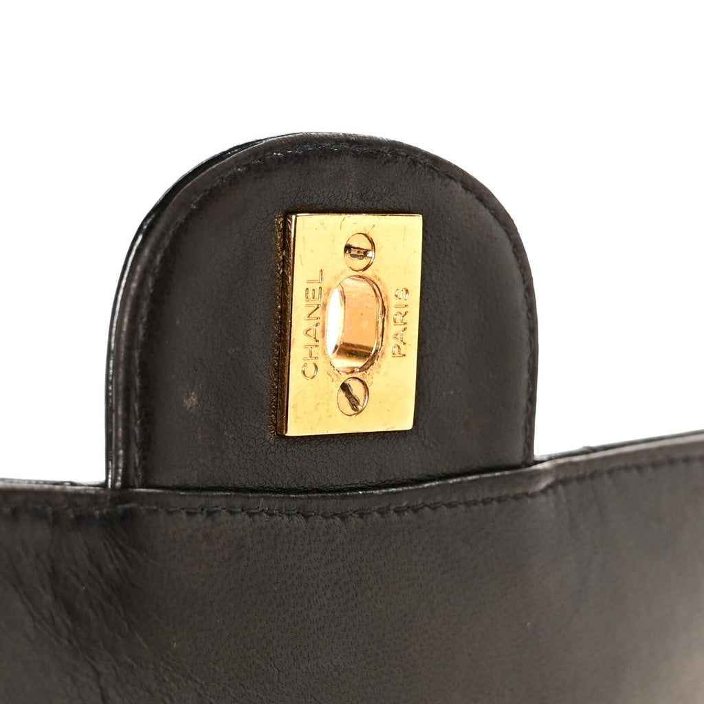 Patent Quilted Double Sided Shoulder Flap Bag Black