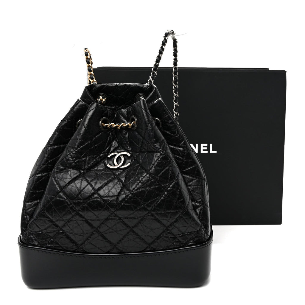 Aged Calfskin Quilted Small Gabrielle Backpack Black