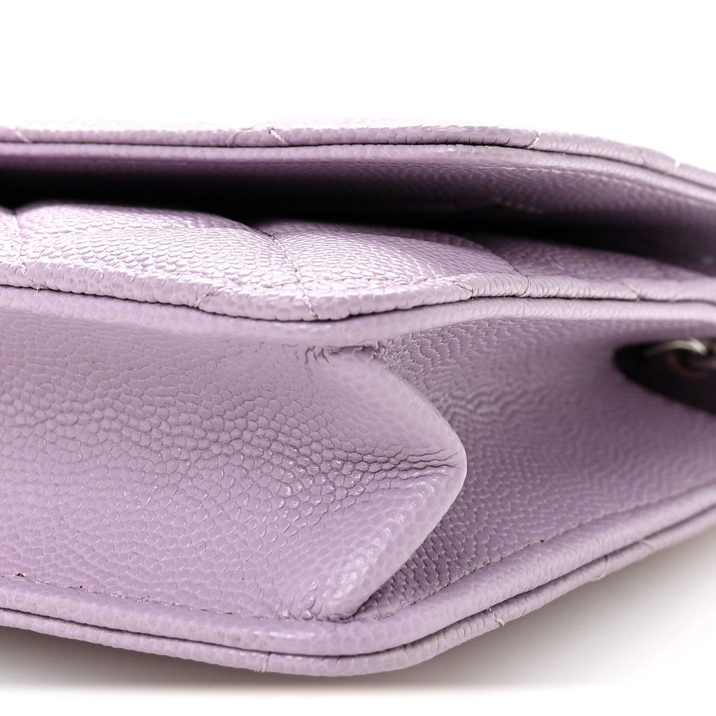 Caviar Quilted CC Logo Wallet on Chain WOC Purple