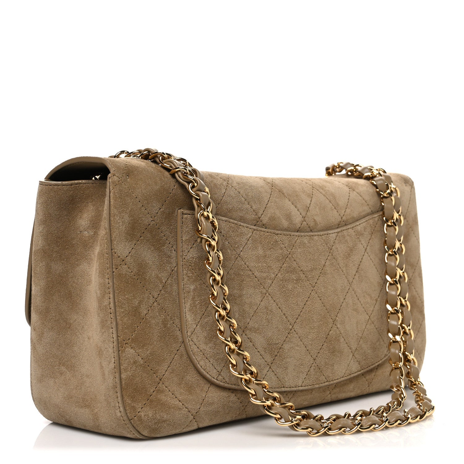 Suede Calfskin Small Souplissimo Maxi Flap Dark Beige