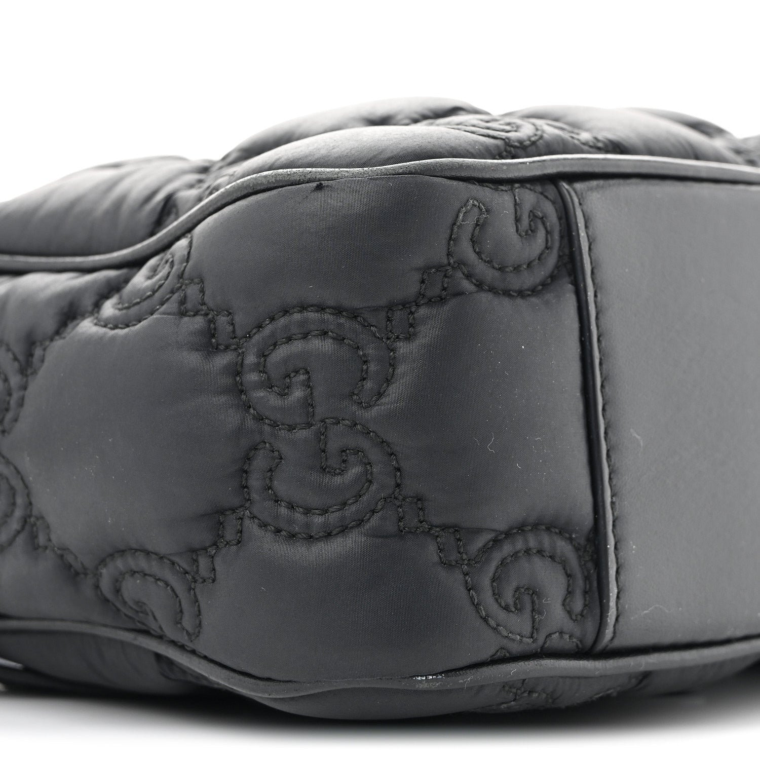 Nylon Calfskin Enamel GG Matelasse Shoulder Bag Black