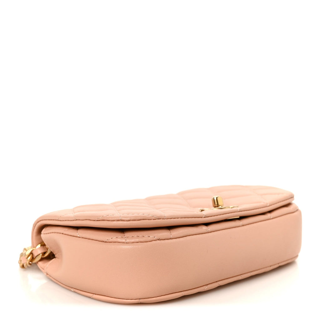 Calfskin Quilted Coco Mail Clutch With Chain Light Pink