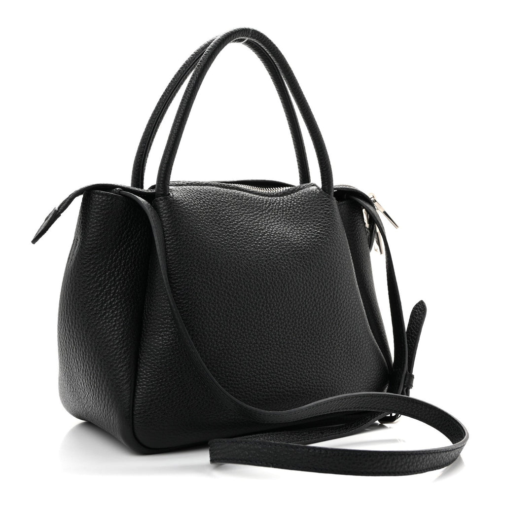 Vitello Daino Soft Mini Zippered Top Handle Bag Black