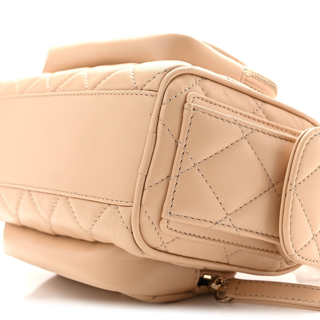 Shiny Crumpled Lambskin Quilted Small Preppy Pocket Camera Case Beige