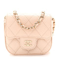 Caviar Quilted Mini Clutch With Chain Light Beige