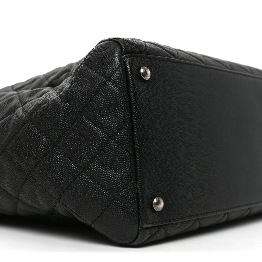 Caviar Quilted Large Coco Handle Shopping Tote Black