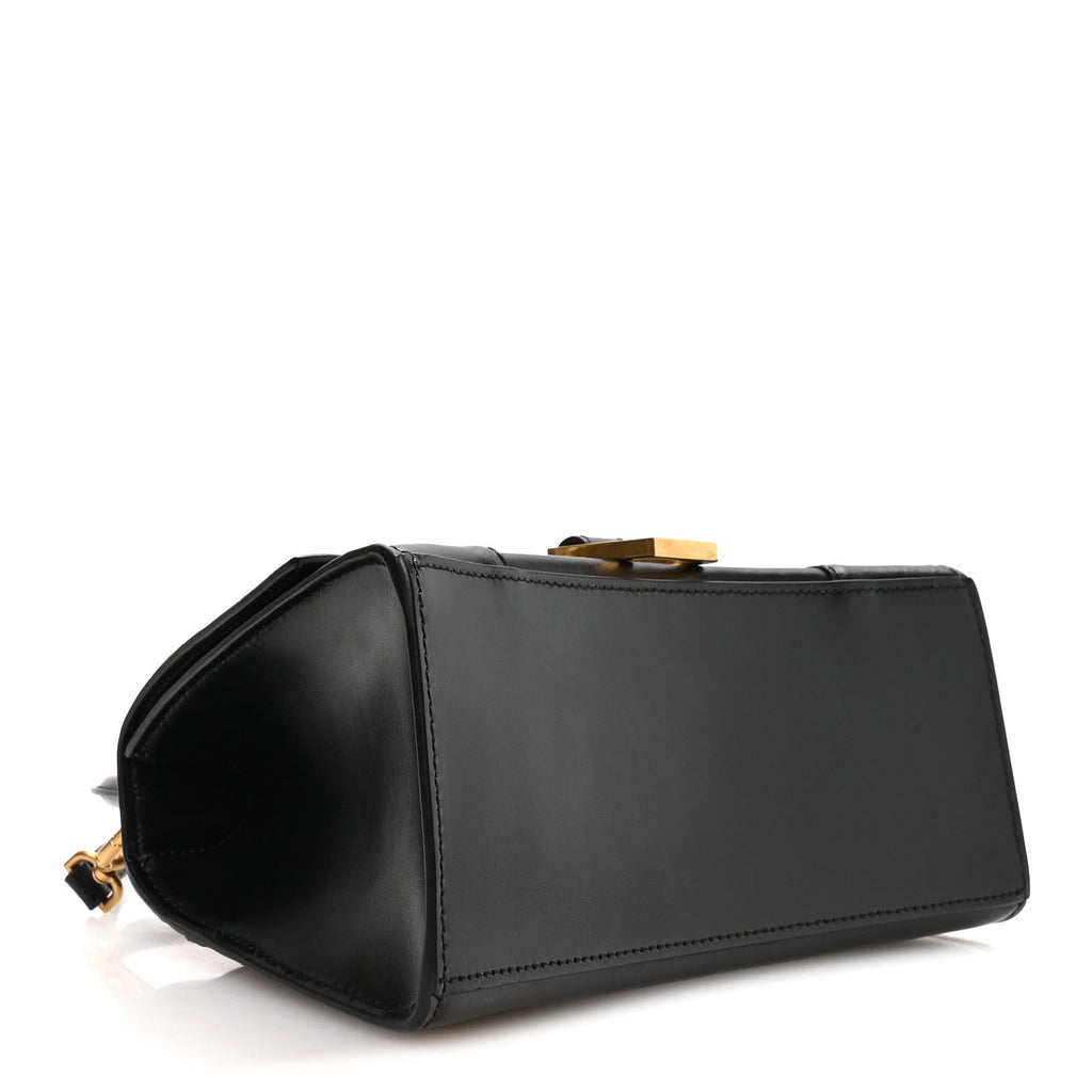 Shiny Box Calfskin Small Hourglass Top Handle Bag Black