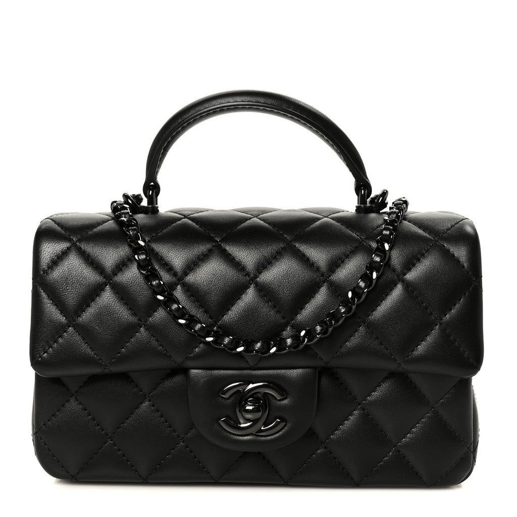 Lambskin Quilted Mini Top Handle Rectangular Flap So Black