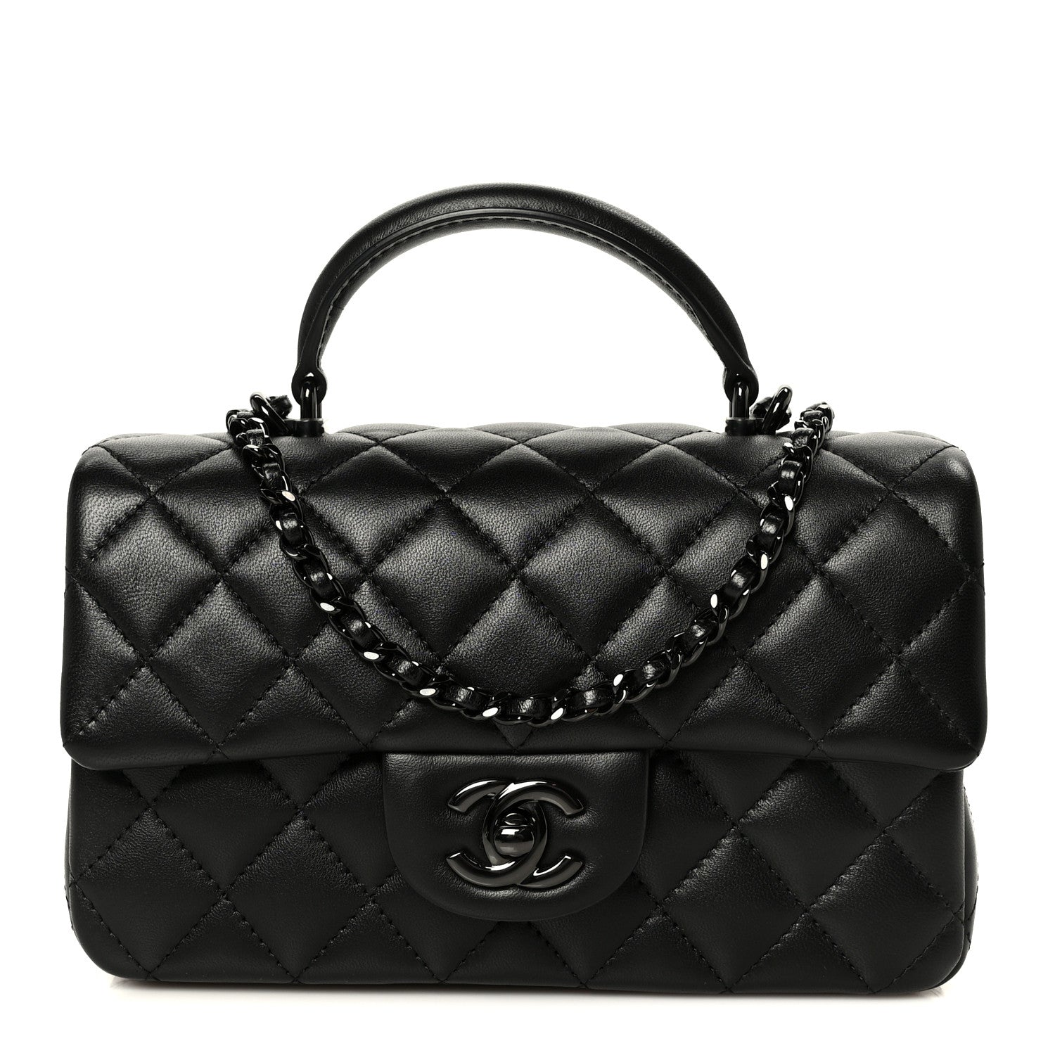 Lambskin Quilted Mini Top Handle Rectangular Flap So Black