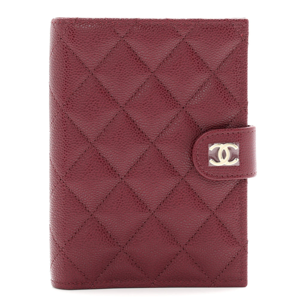 Caviar Quilted Passport Holder Dark Burgundy