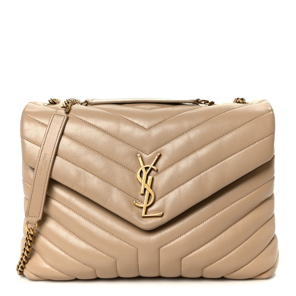 Calfskin Y Quilted Monogram Medium Loulou Chain Satchel Dark Beige