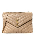 Calfskin Y Quilted Monogram Medium Loulou Chain Satchel Dark Beige