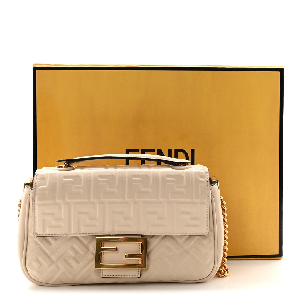 Nappa Small FF Embossed Midi Chain Baguette Camelia