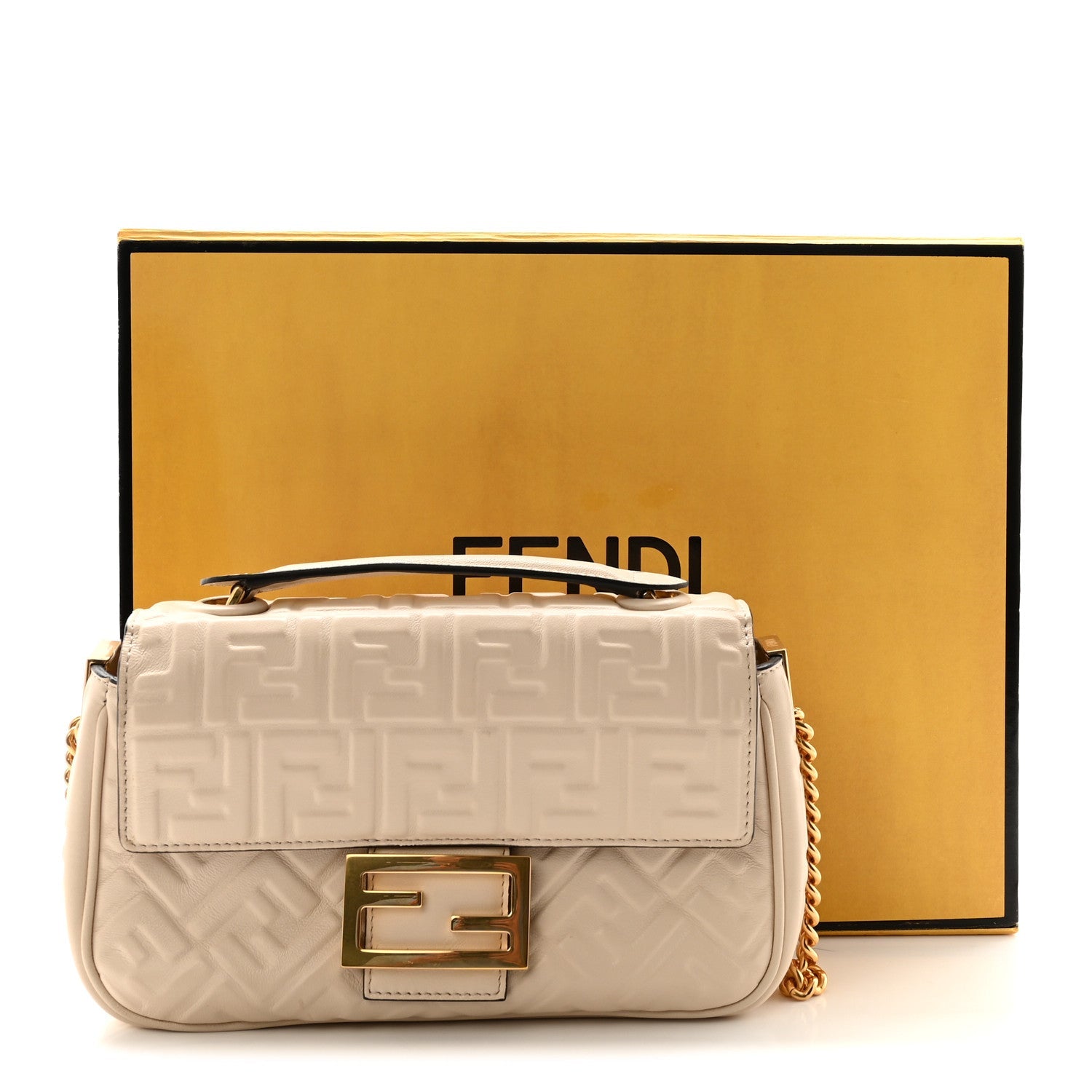 Nappa Small FF Embossed Midi Chain Baguette Camelia