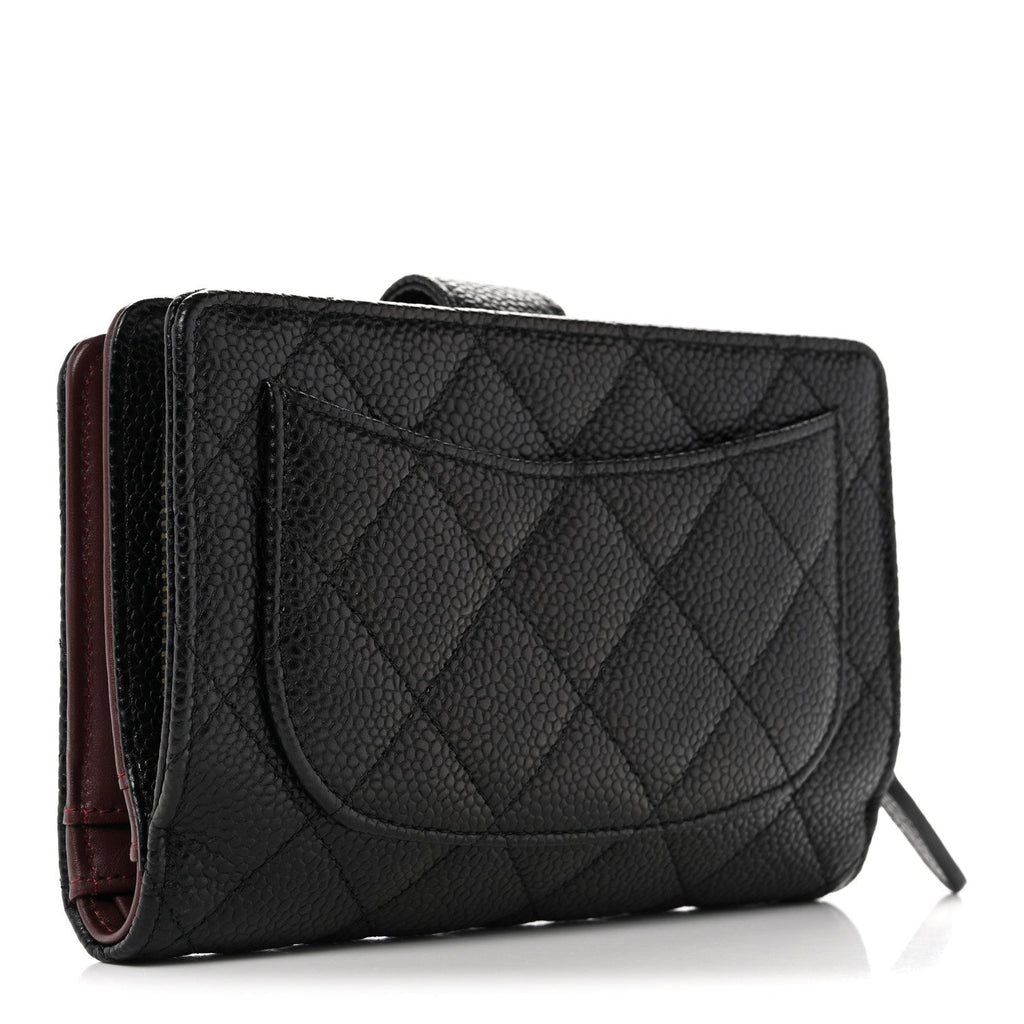 Caviar Quilted Zipped Pocket Wallet Black