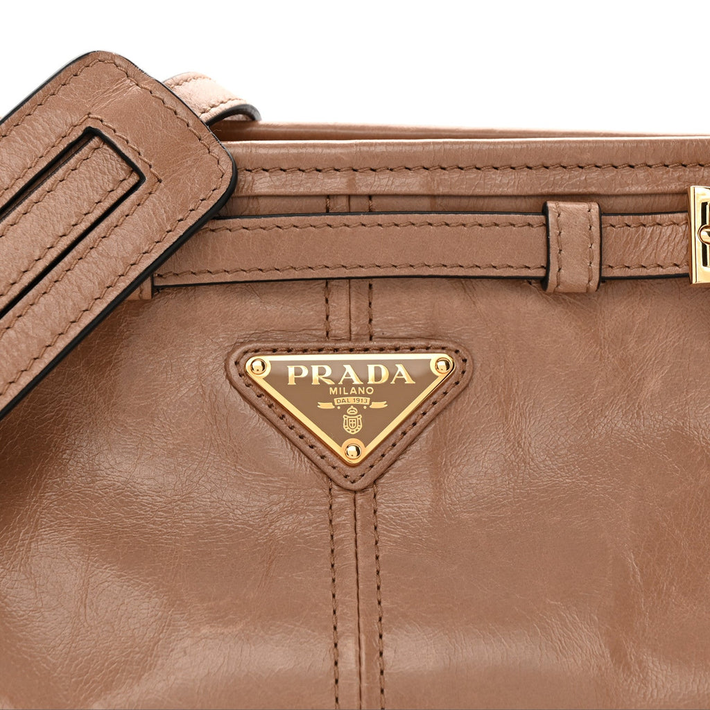 Glossy Calfskin Triangle Small Bonnie Shoulder Bag Cameo
