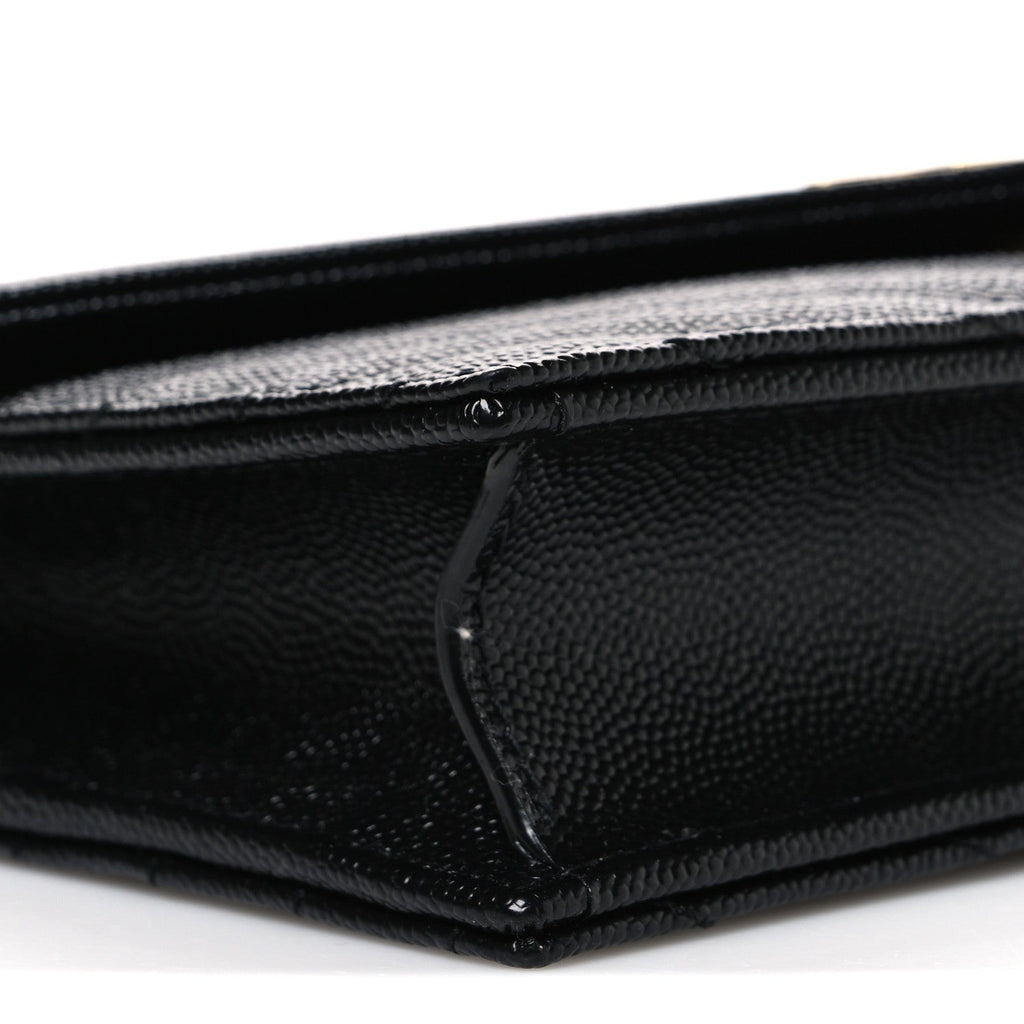 Grain De Poudre Matelasse Chevron Monogram Envelope Chain Wallet Black