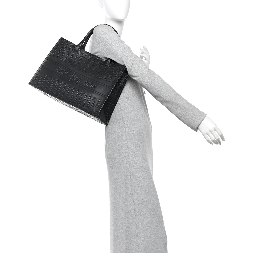 Oblique Calfskin Embossed Medium Book Tote Black