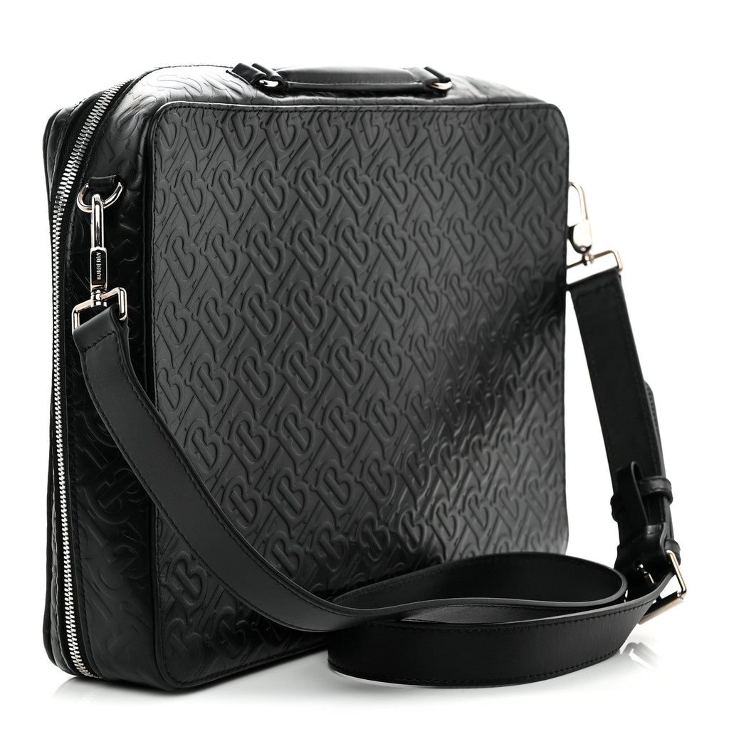 Calfskin Embossed TB Triple Stud Briefcase Black