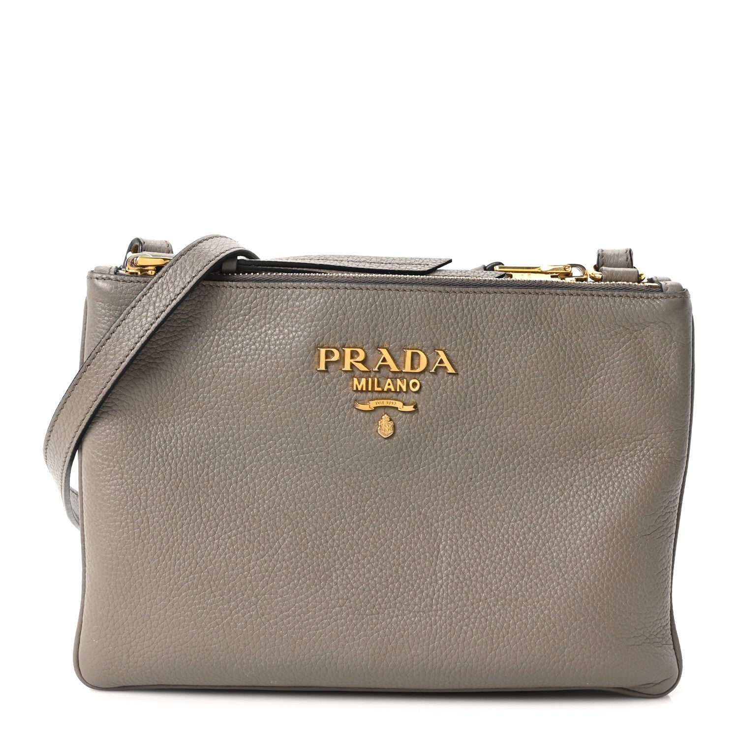 Vitello Phenix Double Zip Crossbody Bag Argilla