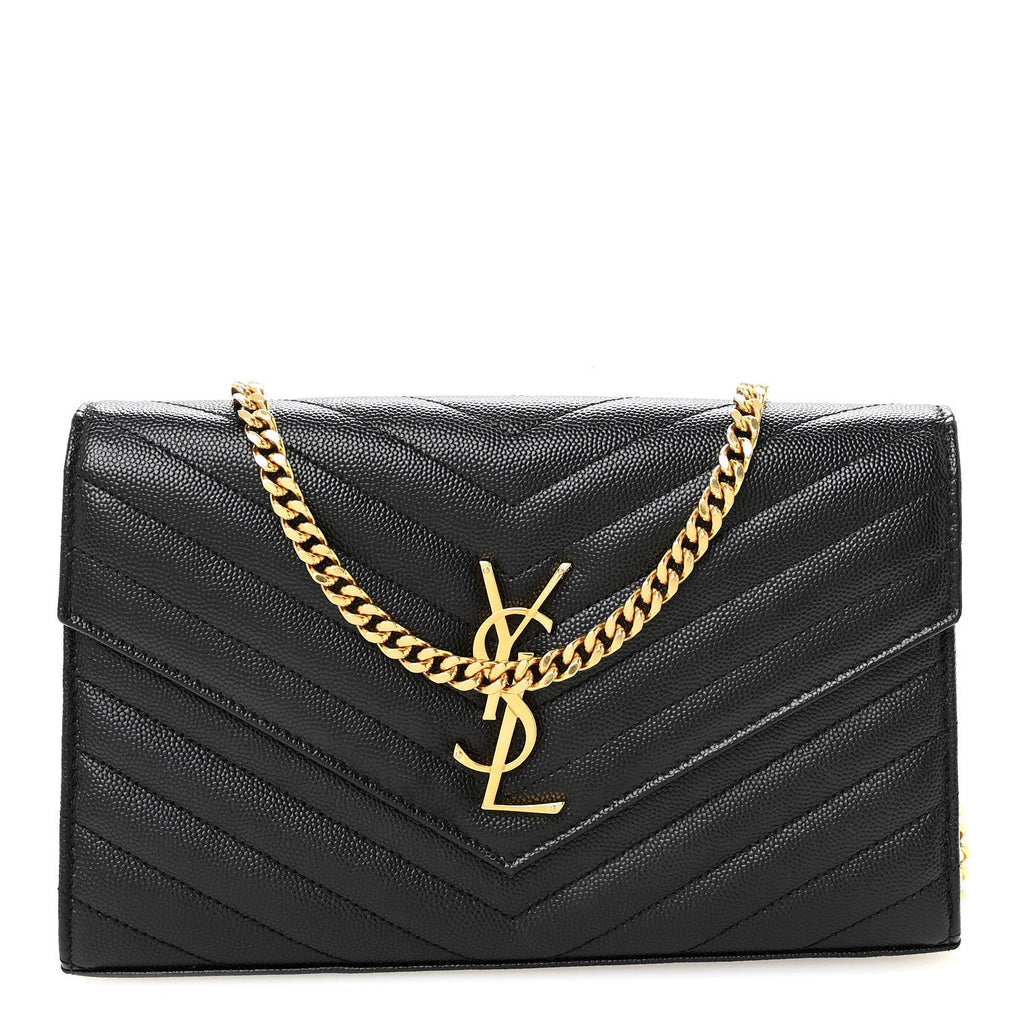 Grain De Poudre Matelasse Chevron Monogram Chain Wallet Black