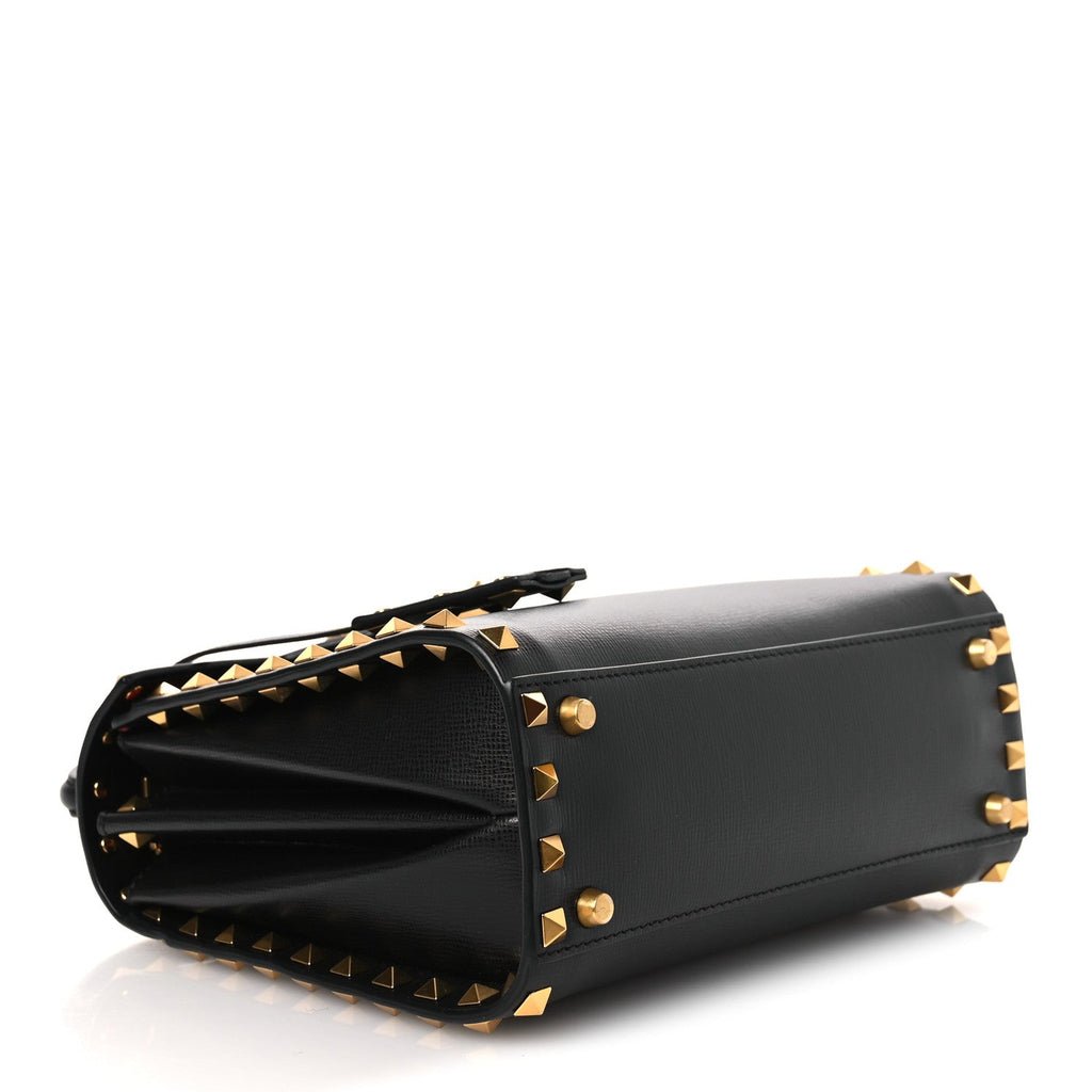 Grainy Calfskin Small Rockstud Alcove Top-Handle Flap Bag Black