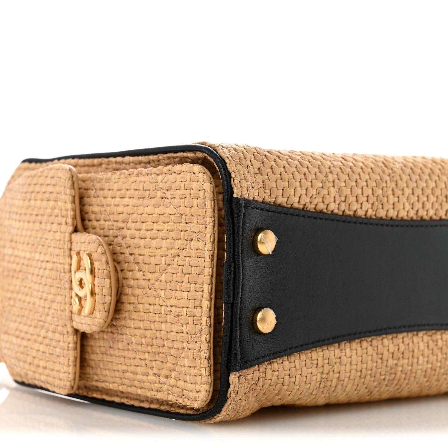 Braided Raffia Calfskin Quilted Mini Chanel 25 Handbag Beige Black