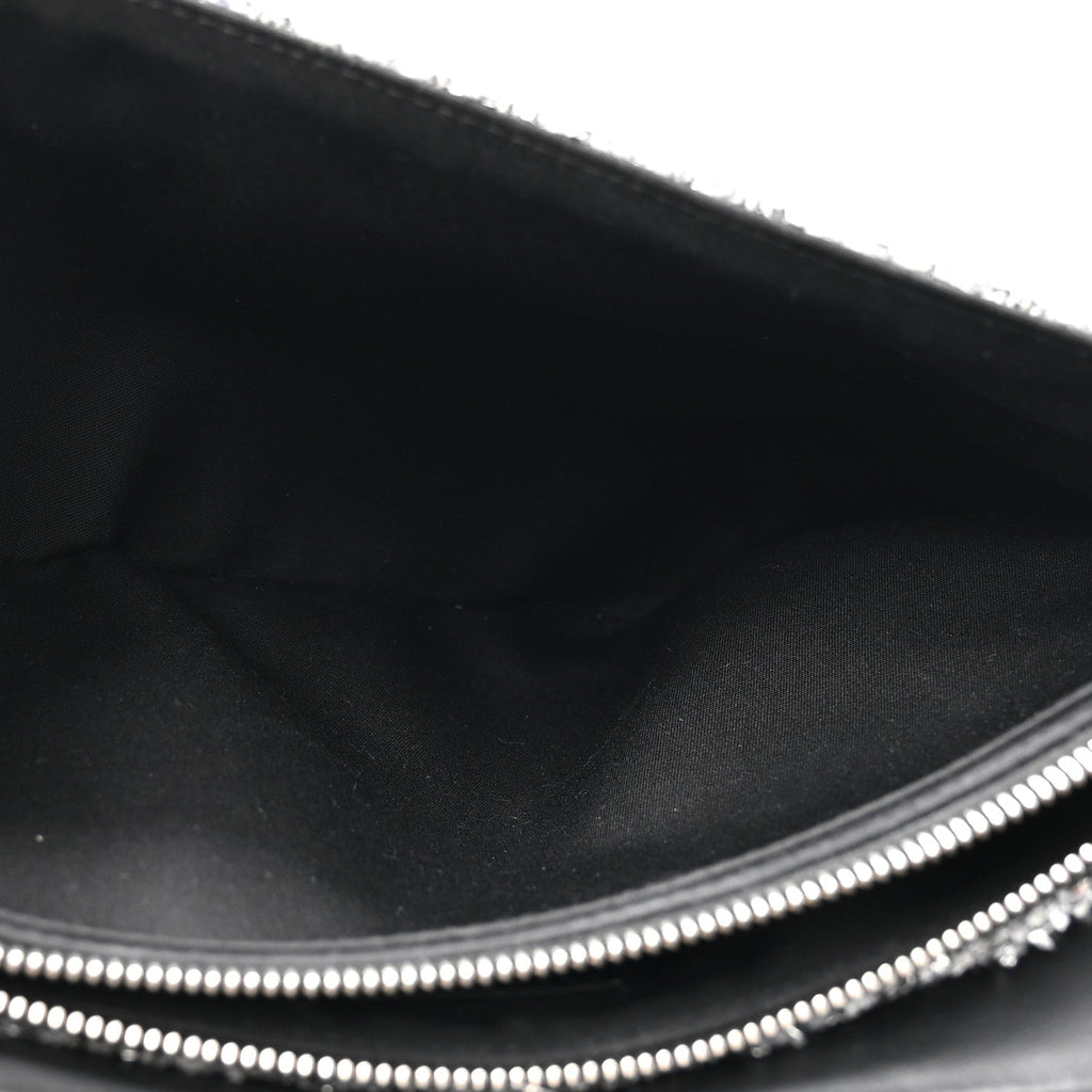 Tweed Saddle Crossbody Bag Black Silver