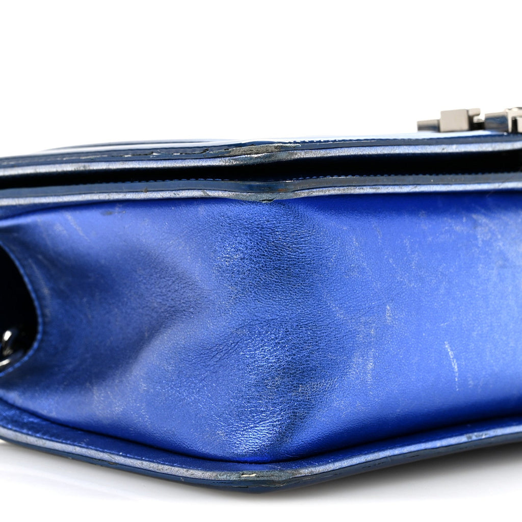 Metallic Patent Quilted Medium Boy Flap Blue