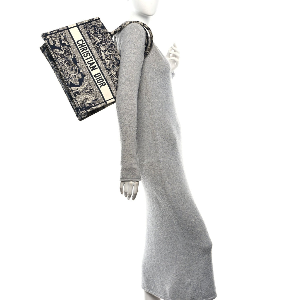 Canvas Embroidered Medium Dioriviera Toile De Jouy Reverse Book Tote Blue