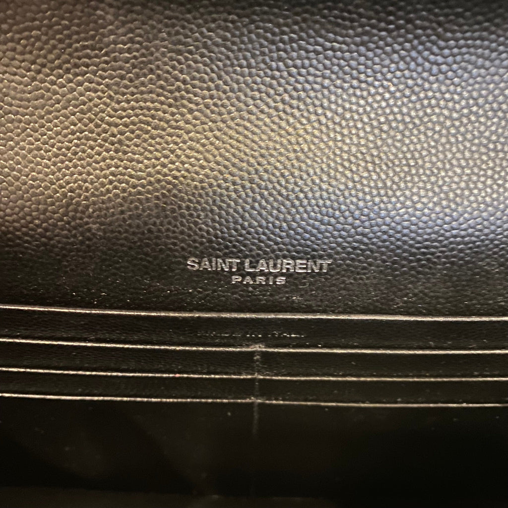 YSL Saint Laurent Monogramme Calfskin Leather Wallet on a Chain Handbag Black NWB