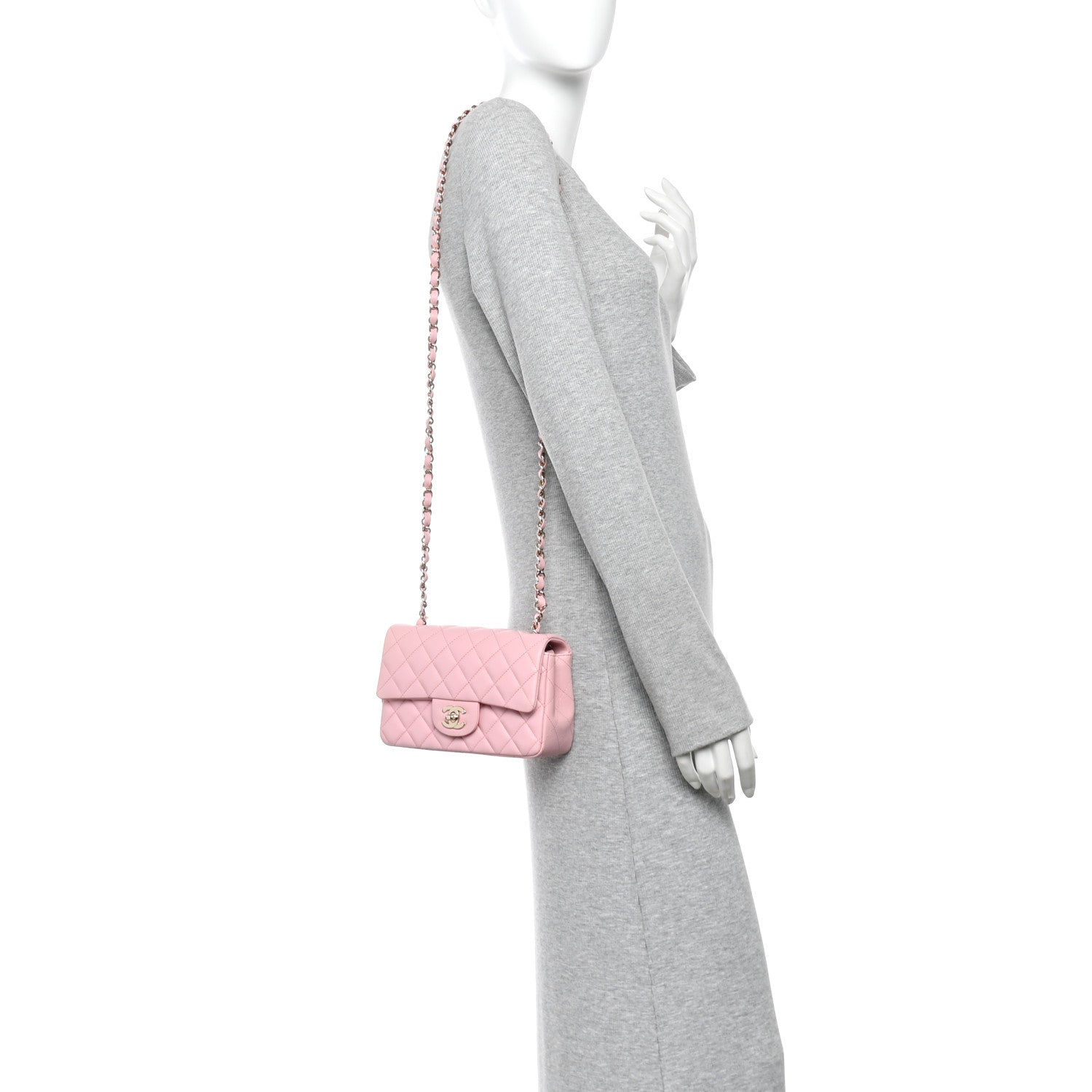Lambskin Quilted Mini Rectangular Flap Pink