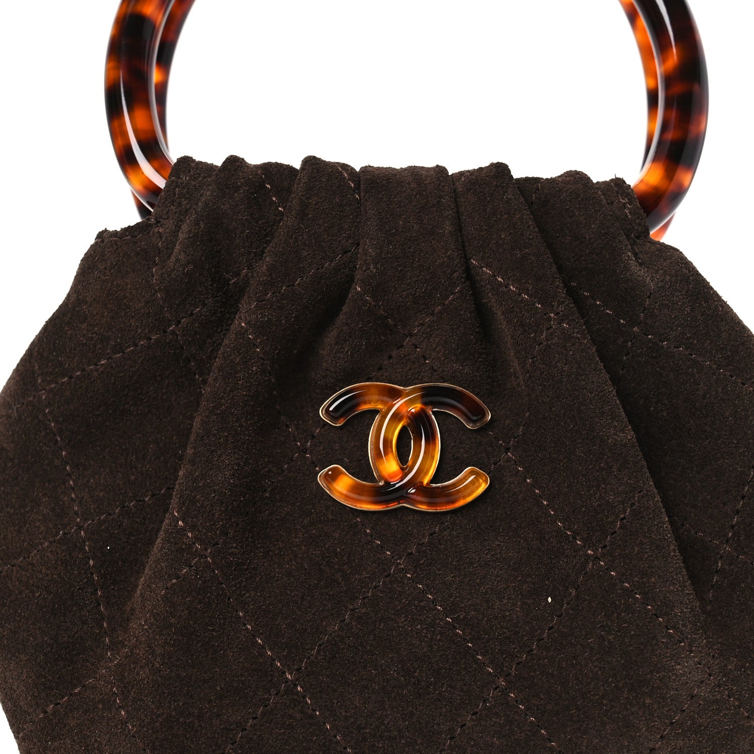 Suede Calfskin Plexiglass Tortoise Shell Quilted Mini Pouch Brown