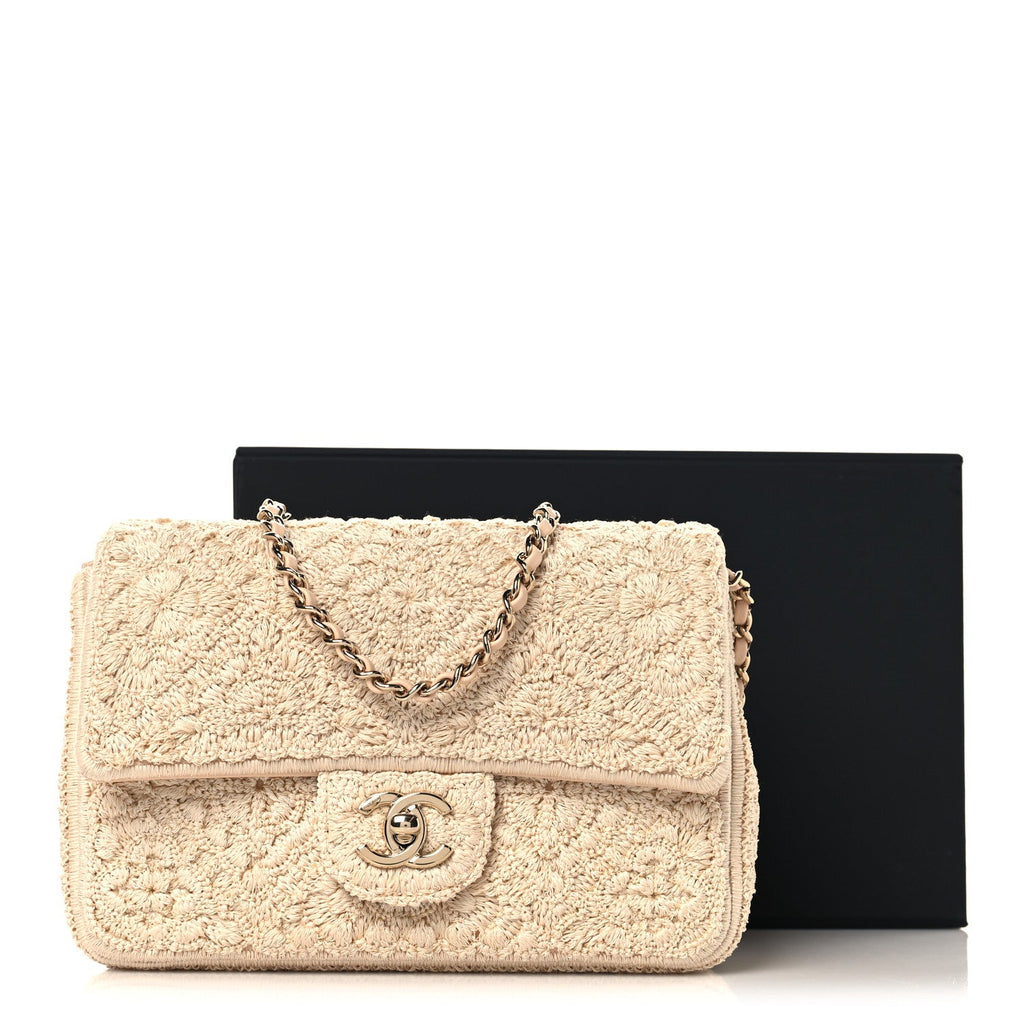 Crochet Embroidered Mini Rectangular Flap Beige