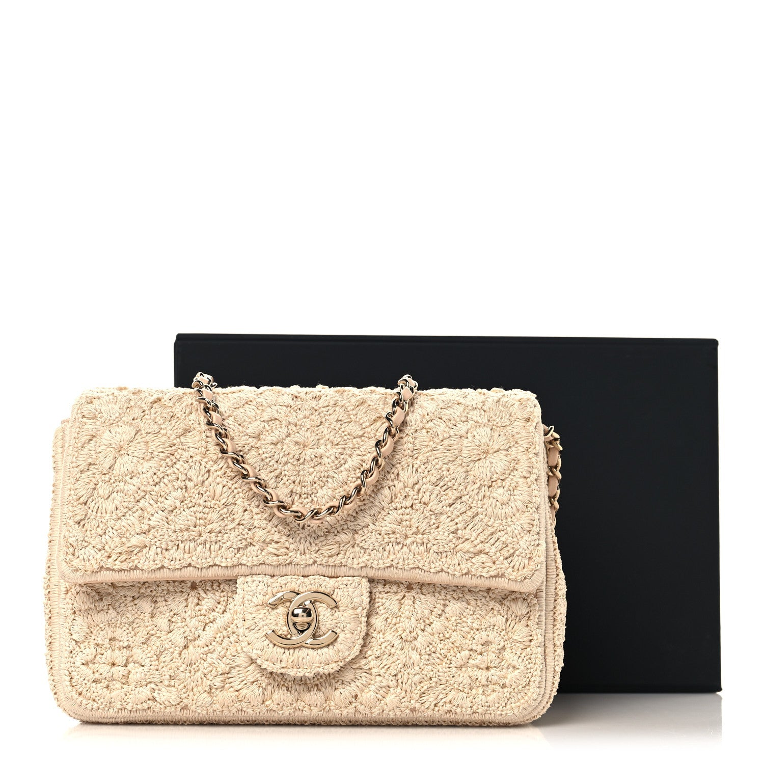 Crochet Embroidered Mini Rectangular Flap Beige