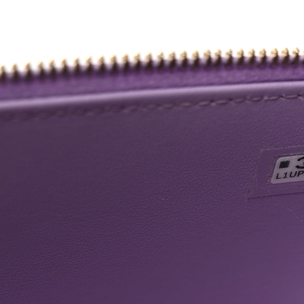 Lambskin Quilted Baguette Crystal Top Handle Vanity Case With Chain Purple