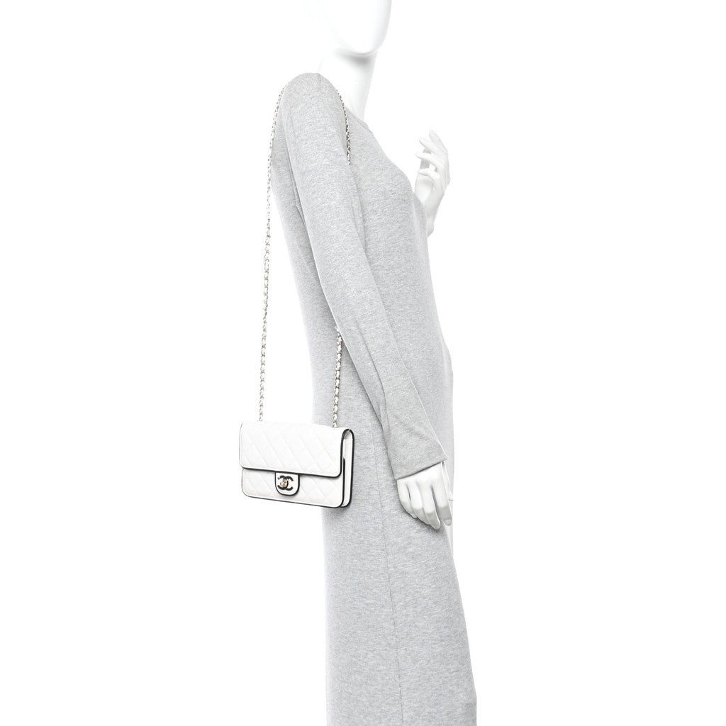 Lambskin Quilted Resin CC Mini Flap Bag White Black