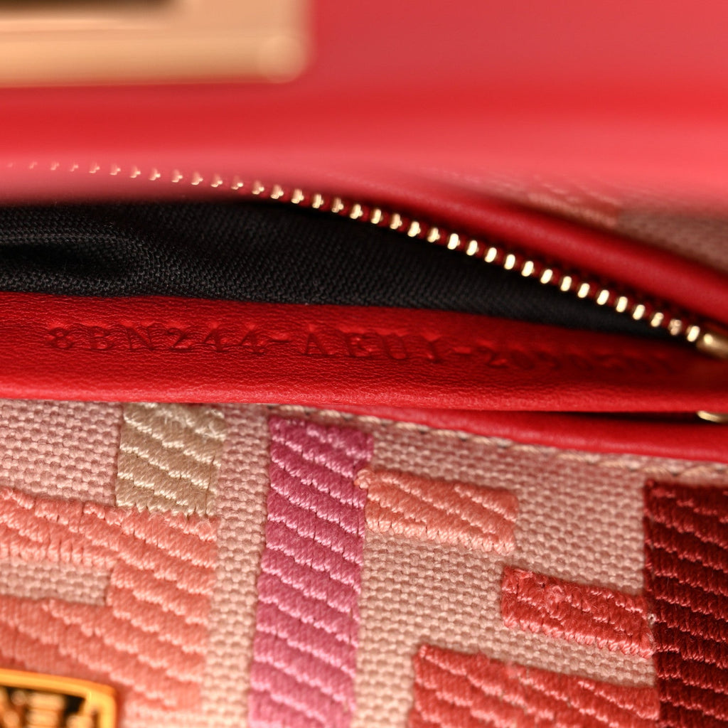 Vitello Seta Canvas FF Embroidered Peekaboo Iconic Satchel Rosso Cardinale Multicolor