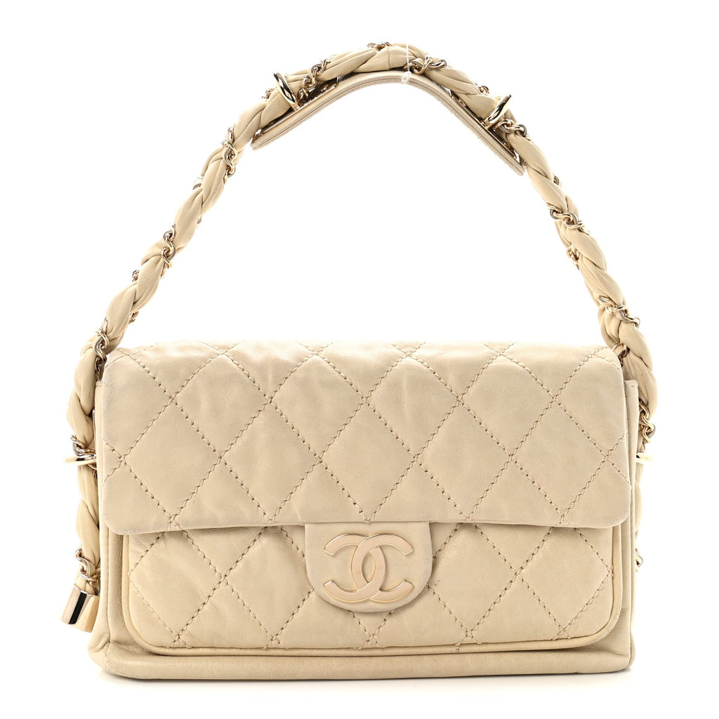 Lambskin Small Lady Braid Flap Light Beige