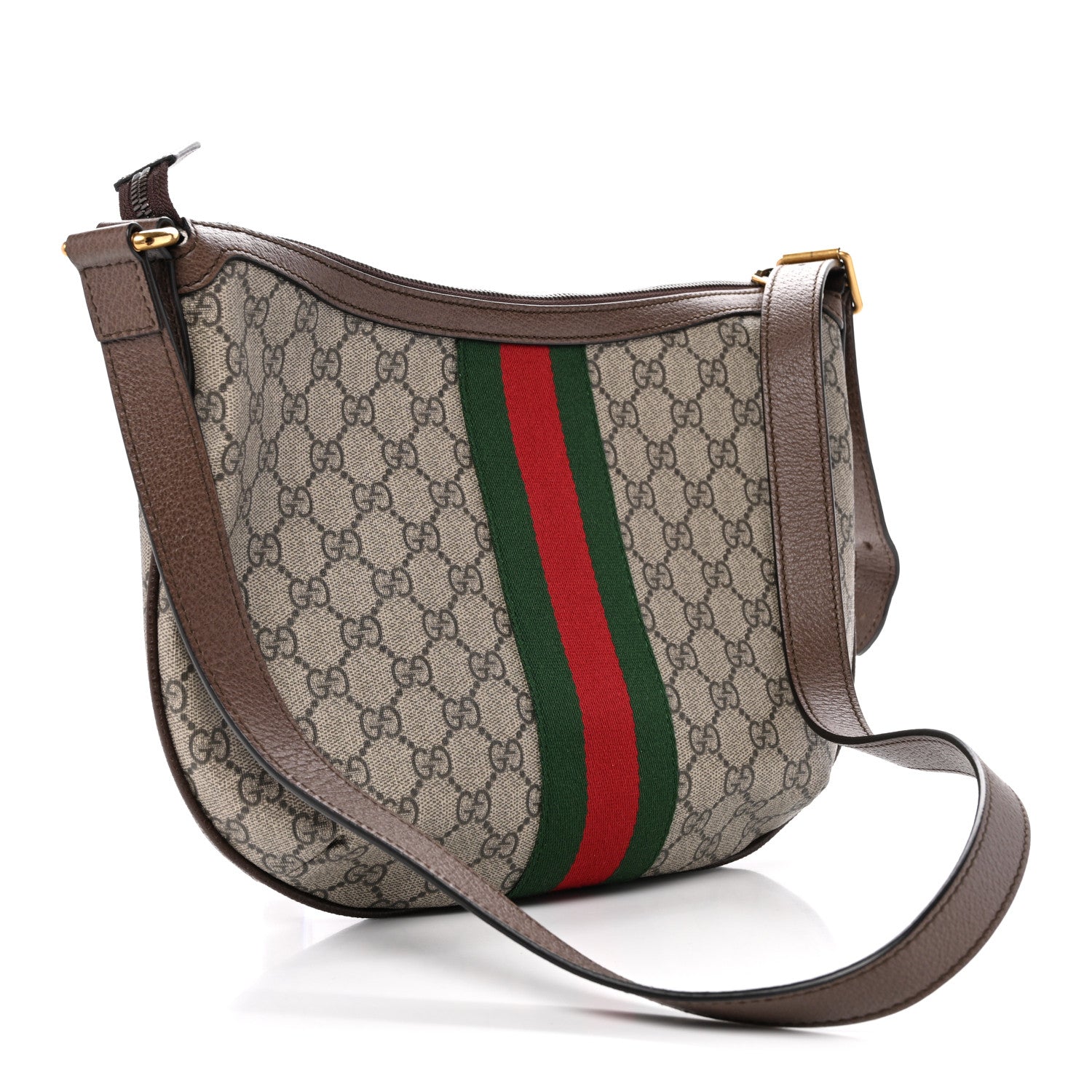 GG Supreme Monogram Web Small Ophidia Half Moon Hobo Brown
