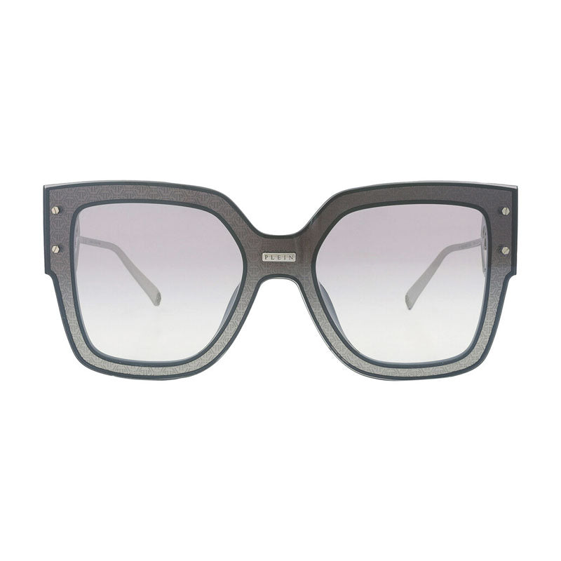 Philipp Plein Sunglasses Rectangle Full Rim, Black Frame and Silver  Mirror Lens SPP041MZ42X