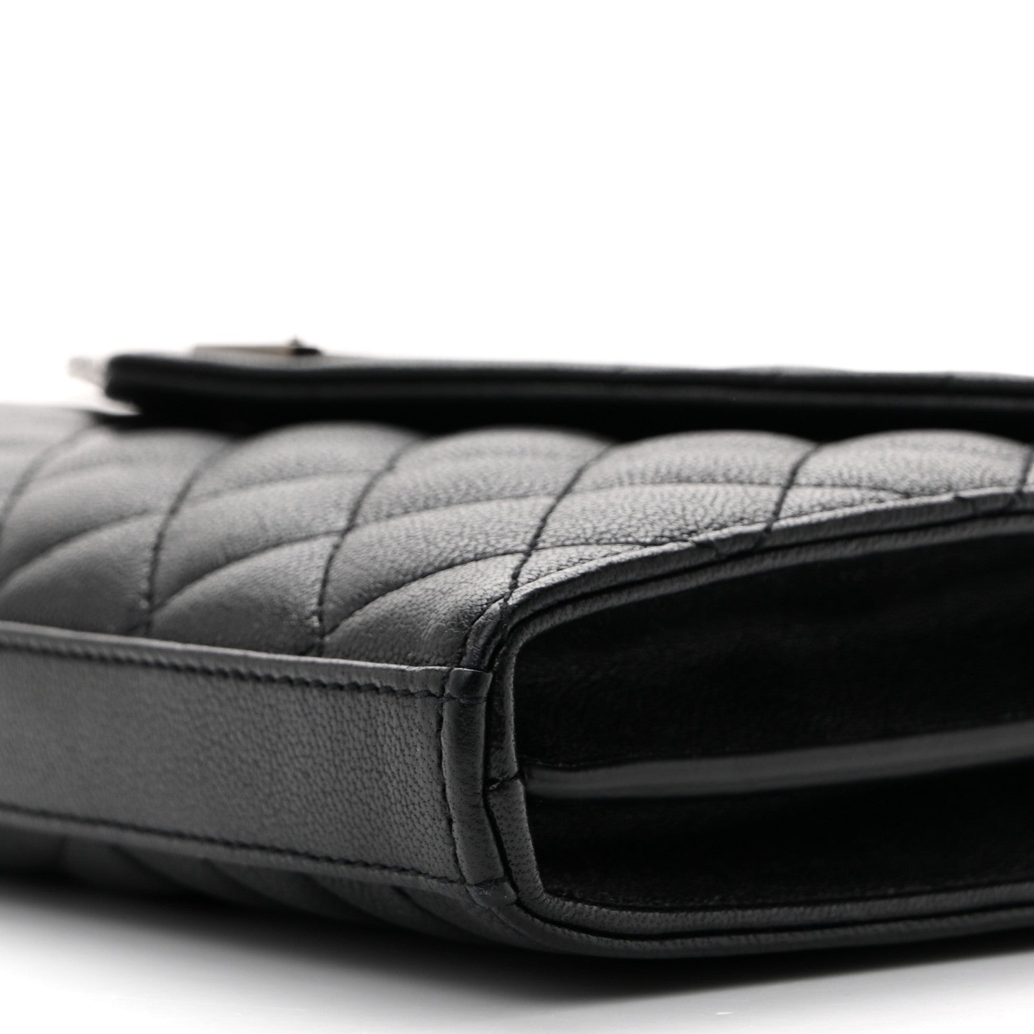 Sheepskin Tri-Quilt Monogram Envelope Chain Wallet Black