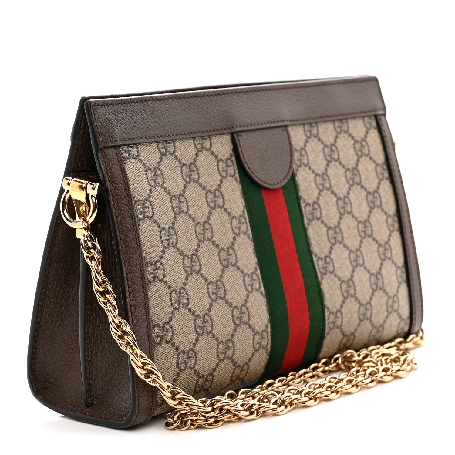 GG Supreme Monogram Web Small Ophidia Chain Shoulder Bag Brown