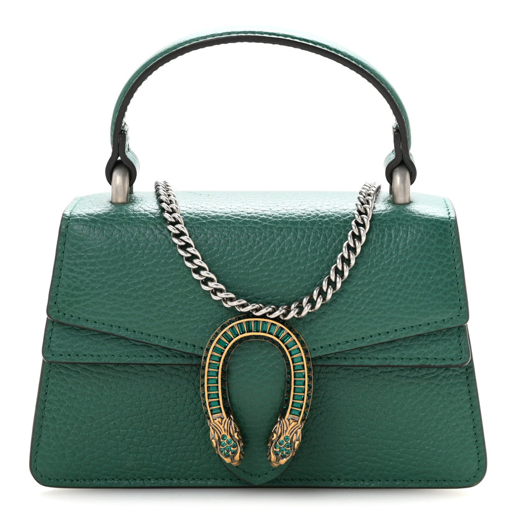 Dollar Calfskin Crystal Mini Dionysus Top Handle Bag Emerald