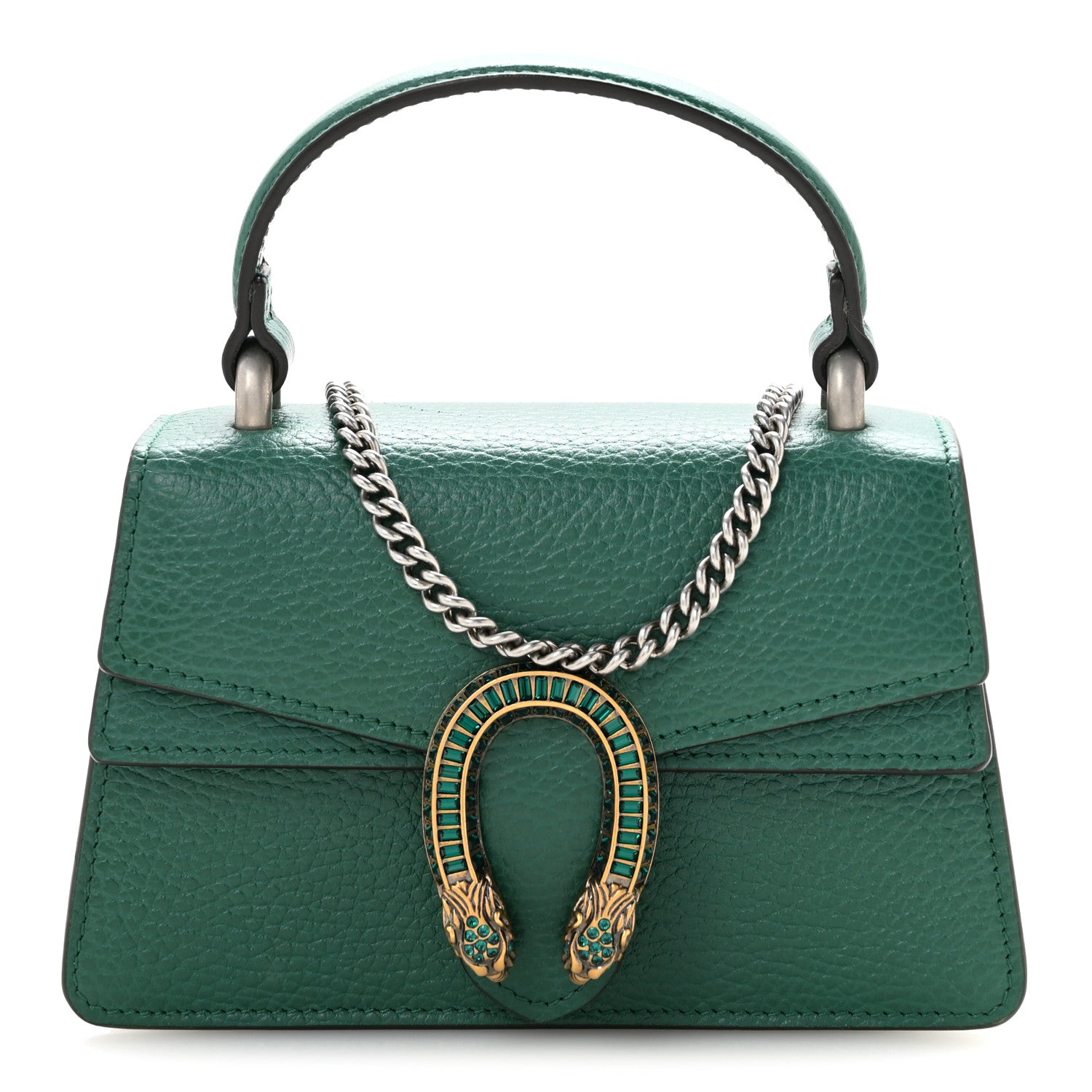 Dollar Calfskin Crystal Mini Dionysus Top Handle Bag Emerald