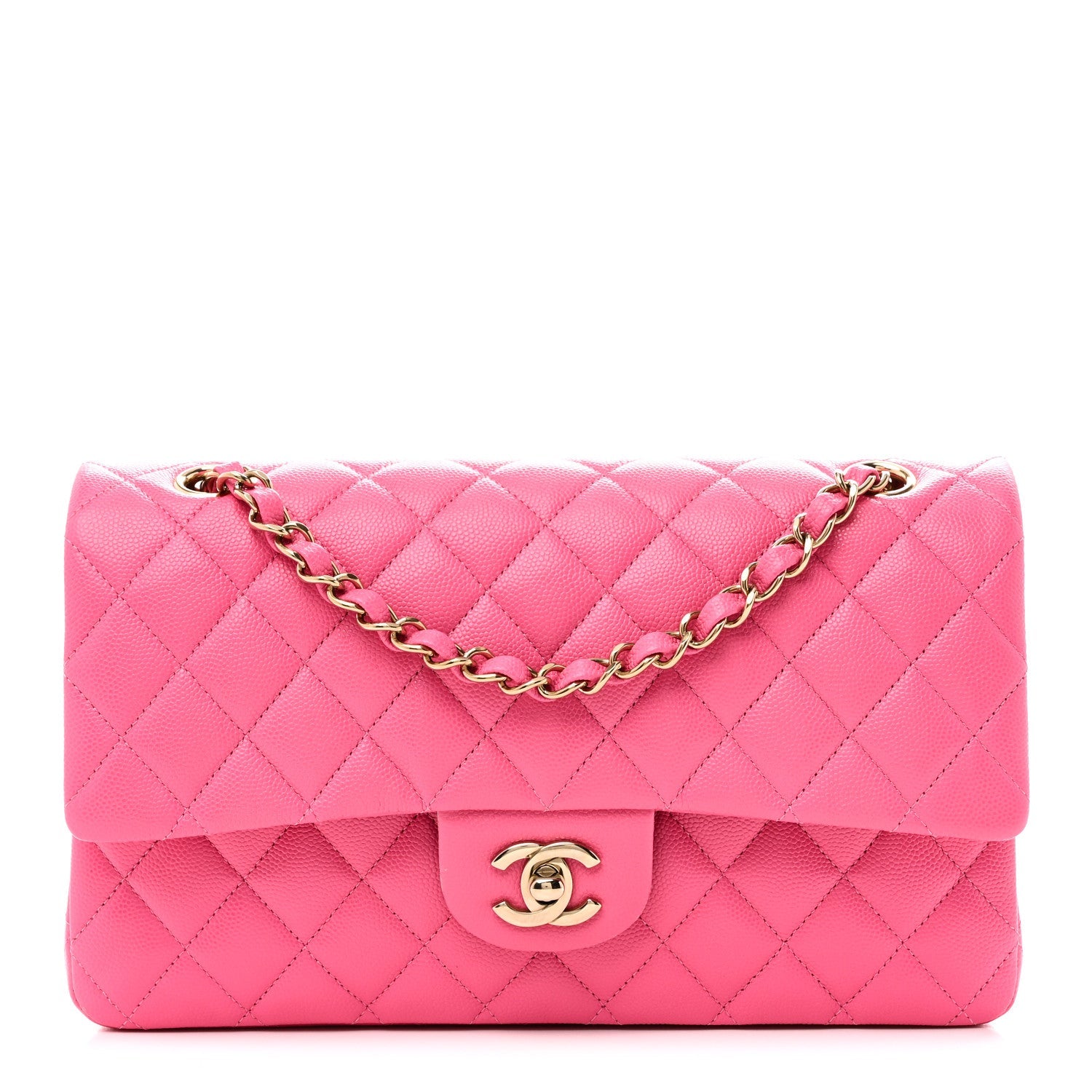 Caviar Quilted Medium Double Flap Pink