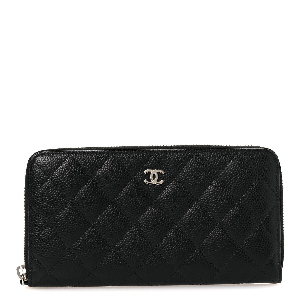 Caviar Quilted Large Gusset Zip Around Wallet Black