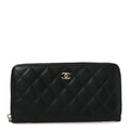 Caviar Quilted Large Gusset Zip Around Wallet Black