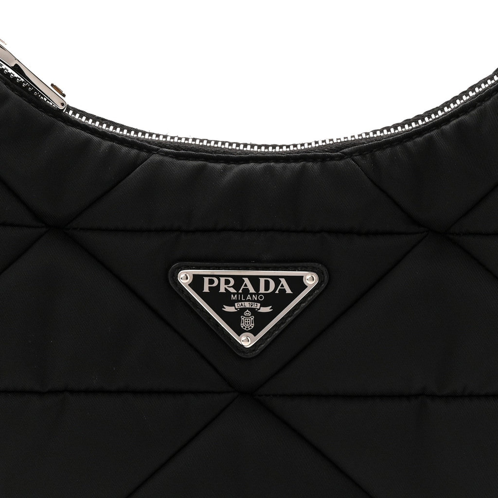 Re-Nylon Triangle Padded Patchwork Shoulder Bag Black
