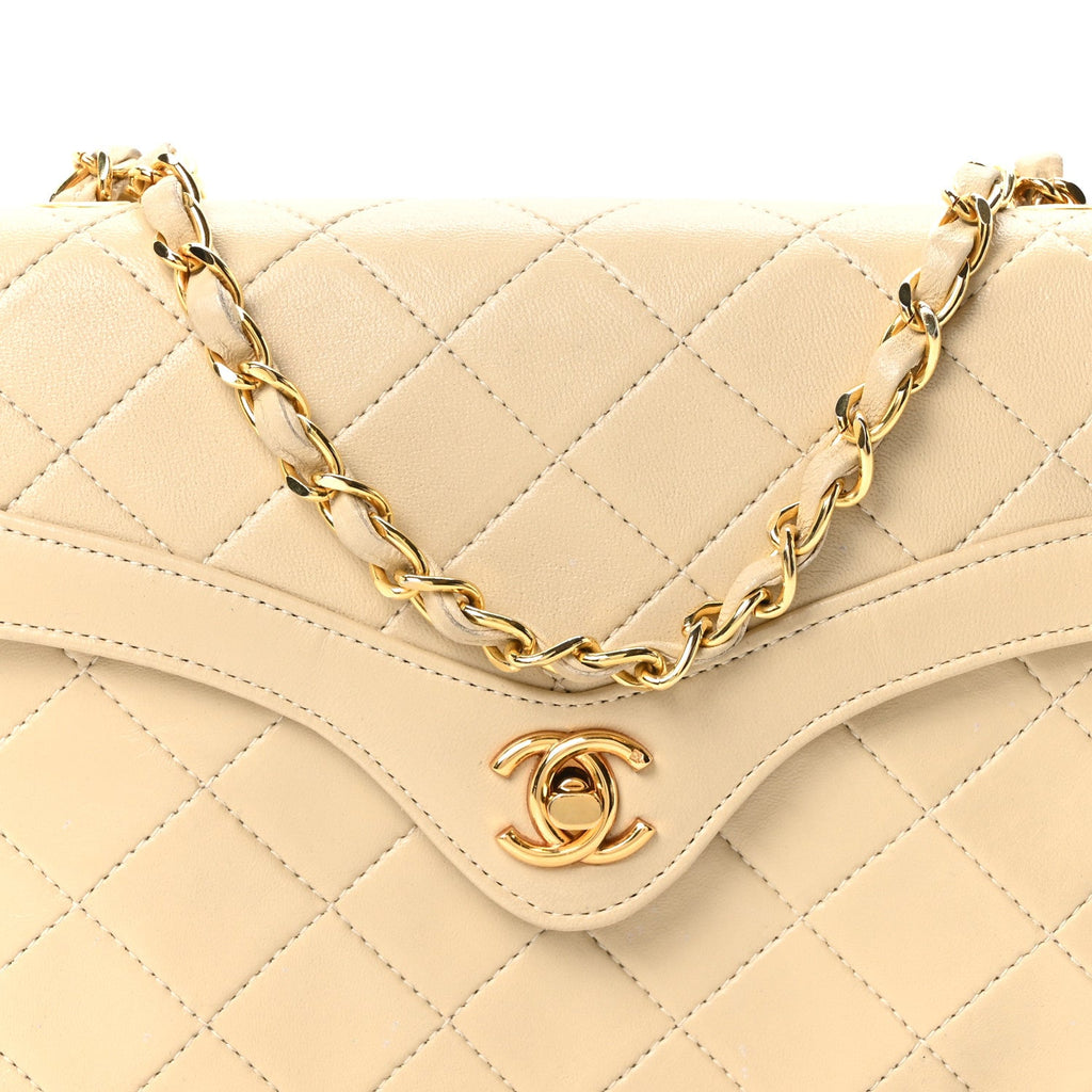Lambskin Quilted Small Single Flap Beige